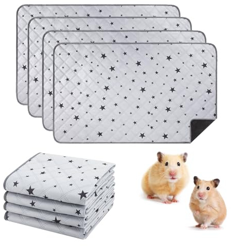 4Stück 60x45cm Meerschweinchen Unterlage Waschbar, Pipipads Meerschweinchen | Grau Stern, Wasserdichte Super Saugfähige Wiederverwendbare Kleintiermatten für Käfig Auslauf