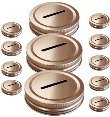 FELTECHELECTR 12pcs 70mm Regular Mouth Mason Jar Lids Tinplate Coin Slot Bank Lids Leakproof Sealing Covers for Money Saving Jar Piggy Bank Replacement