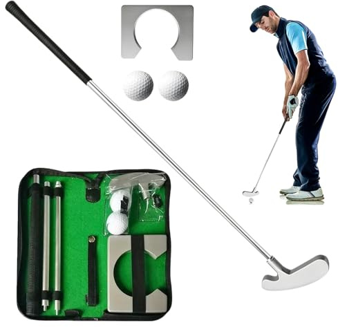 mizikuu Übungsschläger Putter Kit für Putt-Übungen Zwischendurch | Beidseitig nutzbar, 84.5cm Abnehmbarem Übungsschläger Zink-legierung Aluminium-legierung, PVC-Tragetasche, 2 stürk Gummiball