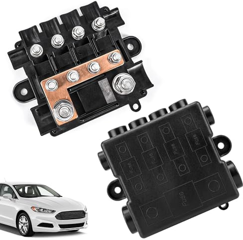 Sicherungshalter für 1X Mega + 4X Midi Sicherungen mit Busbar | Polyamid-Gehäuse, sichere Stromverteilung für Hoch & Mittelstromkreise Auto, Wohnmobil & Boot Sicherungshalter