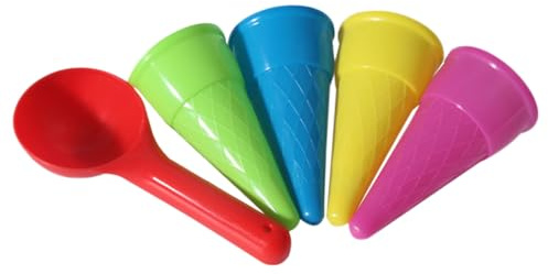 EIS Sandformen Set 5 Stück mit Portionierlöffel aus Kunststoff für Kinder Strand Sandkasten Outdoor Sommer Rollenspiel Zubehör Garten Urlaub Spielküche Sandküche Ferien Spielplatz