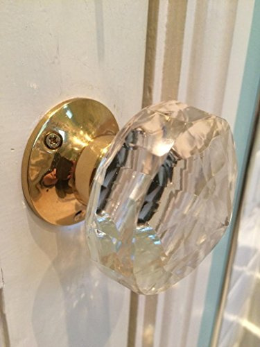 Chattels Beautiful Pair of Large Clear Diamond Shaped Real Glass Brass Mortice Door Knobs Pull Handles,Vintage, FRS-PL