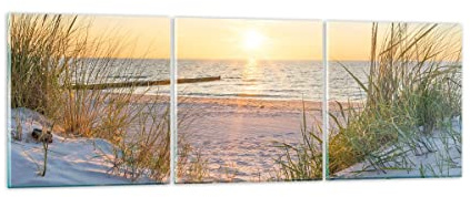 Wandbilder Dekoration Wohnzimmer Düne Strand Meer Mehrteilige Bilder auf Glas 150x50cm Glasbild Schlafzimmer Küche Set 3 teilige Wand Kunstdruck Art Groß XXL Wanddeko Modern GCA150x50-3989
