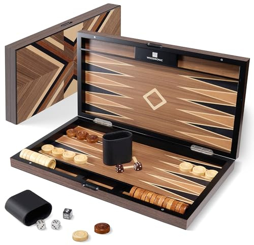 Wood Backgammon Set for Adults – 15 Inch Classic Board Game Case - Premium Folding Backgammon Set with Oversize Wooden Playing Pieces, Dices - Portable Travel Backgammon Game Set for Adults