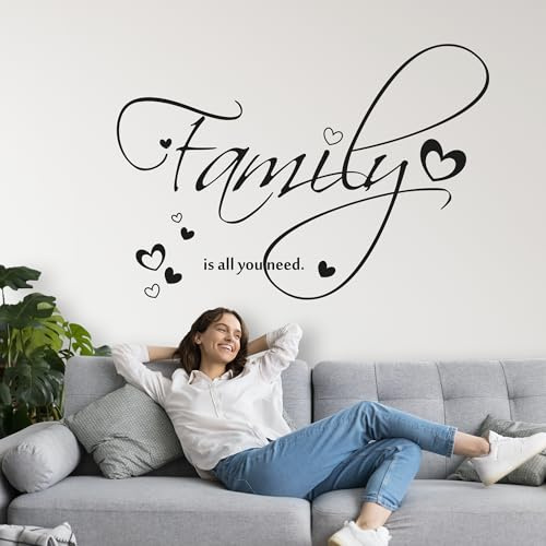 GRAZDesign Wandtattoo Familie Wohnzimmer Sprüche Wandaufkleber Deko Aufkleber - 58x40cm / 070 schwarz