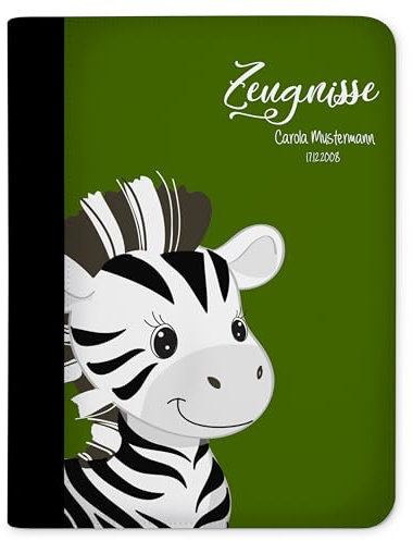 CreaDesign Customize A4 Zeugnismappe für Kinder 26,7x32,7x1 cm, Sichtbuch mit 10 Klarsichthüllen, erweiterbar auf bis zu 20 Taschen, Zebra Grün design, Dokumentenmappe für Schüler