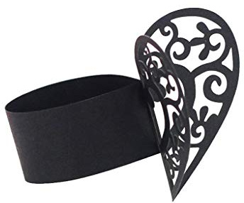 Inzopo Serviettenringe in Herzform, Hochzeitsdekoration, Papier, Schwarz, 2,1 x 6,1 cm, 50 Stück