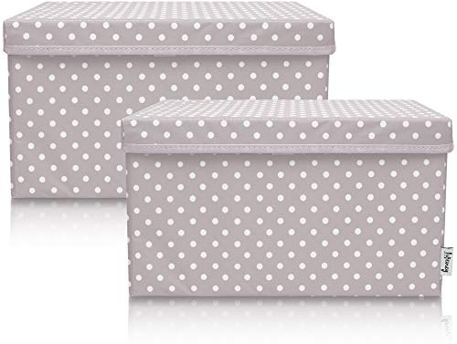 LIFENEY 2-Set Aufbewahrungsbox Kinder (37x25x21cm) I Aufbewahrungskorb für Kinderzimmer und Wohnbereich I Kinder Aufbewahrungskiste (Hellgrau Punkte)