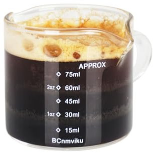 BCnmviku 75ml Espresso Measuring Cup,V-Shaped Pouring Spout Shot Glasses,Milk Jug with Handle for Barista,Coffee,Cappuccino,Latte,Liquid(1 Pack)
