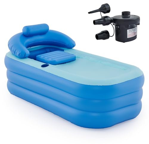 CO-Z Inflatable Portable Adult Bath Tub, Foldable Free-Standing PVC Bathtub w Electric Pump, Anti-Slippery Inflatable Pool for Adult Children Spa Bath