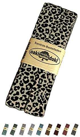 Sandras-Bastelladen Oaki Doki Schrägband/Einfassband Tricot de Luxe Jersey gefalzt 3m x 20mm 3009-Leopard Sand