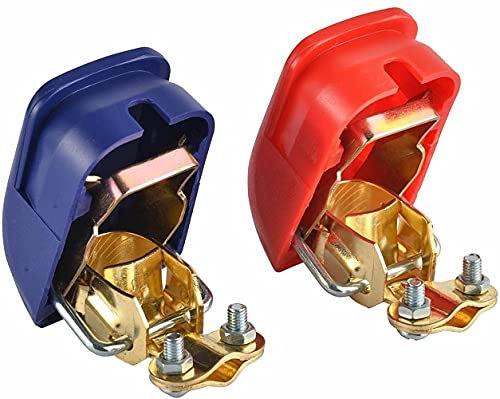Voarge 2 morsetti a sgancio rapido per batteria auto, moto, camion, barca, rosso e blu (1 coppia)