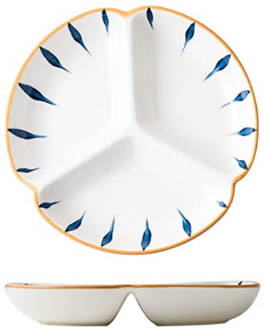 Bicuzat 1 x Keramik-Portionskontrollteller, geteilter Teller, Dessertteller, Salatteller, Speiseteller, 20,3 cm Streifen