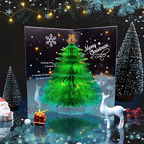Tarjeta de Navidad, 3D Pop up Tarjeta de árbol de Navidad de Cristal con Sobre para Familiares, Amigos y Colegas Verde