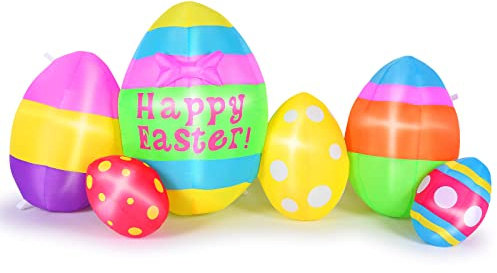 CAMULAND Easter Decorations, 5.9 FT Easter Eggs Decor with Built-in LED Lights, Easter Inflatable Outdoor Decorations for Lawn, Yard, Garden and Party