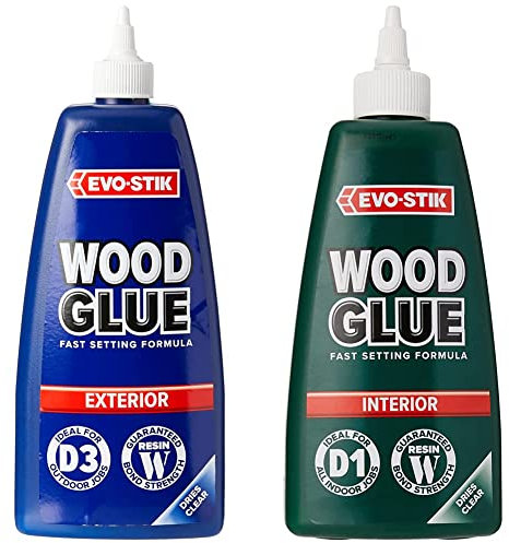 EVO-STIK Wood Glue - Exterior, Weatherproof, Extra Strong, Fast Setting, Dries Clear, 1L & EVO-STIK Wood Glue - Interior, Extra Strong, Fast Setting, Suitable For All Wood Types, Dries Clear, 500ml