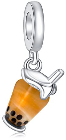 LaMenars Bubble Tea aus Murano-Glas Charm 925 Sterling Silber Perlen passend für Armbänder, Halloween Geburtstag Schmuck Geschenke Frauen Mädchen