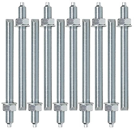 Isolbau Lot de 10 barres d'ancrage M30 x 380 mm - Homologation ETA - Ancrage composite galvanisé avec écrou et rondelle - Ancrage pour charges lourdes
