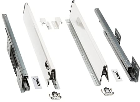 Cajón de cocina AZERODESIGN altura 84mm guías de freno de extracción total, rieles de hasta 50 kg de peso, color en blanco laterales regulables, para cocinas,cajoneras, armarios (350MM)