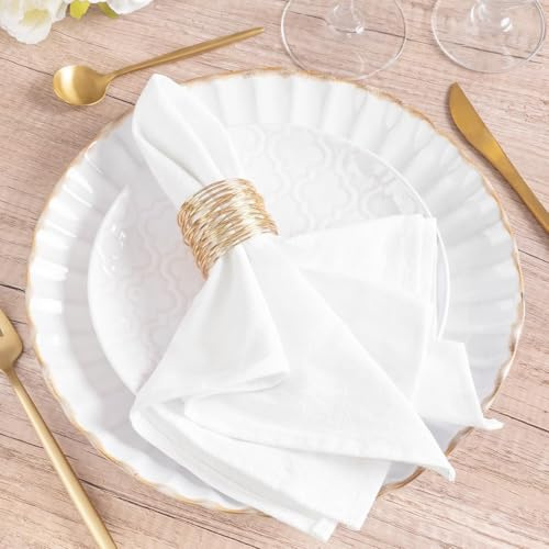 MLMW Juego de 6 servilletas de Tela de Lino Blanco de algodón, Lavables a Granel, 40,6 x 40,6 cm, para otoño, Boda, Fiesta, Baby Shower, cumpleaños, decoración de Mesa