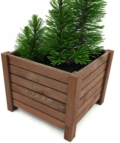 Ogrodzenia Wiklinowe Pflanzkübel Quadratisch 38 x 38 x 30 cm - Holz Blumentopf - Dunkelbraun - Pflanzkasten - Natürlicher Übertopf - Pflanztopf - Blumenkasten Balkon & Garten
