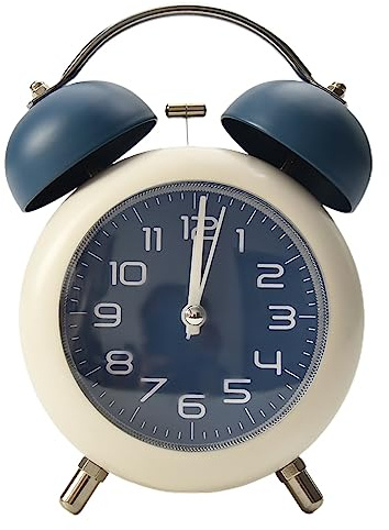 Oniissy Doppelglocken-Wecker, Retro Doppelglocken-Metallwecker mit Nachtlicht, leiser Nachttisch, mechanischer Wecker ohne Ticken, geeignet für Zuhause, Schlafzimmer, Büro, Reisen, Blau