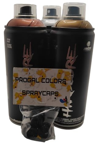 Montana Sprühdosen Set, Gold + Silber + Copper Chrom-Farben + 3 Ersatzsprühköpfe - 3 x 400ml