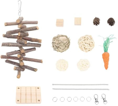 Hamster-Kauspielzeug-Set, Maisblattbälle, Zweige, Kiefernwürfel, Karotten, Zähneknirschen, Lindern Langeweile, Meerschweinchen-Kauspielzeug, Kaninchen-Kauspielzeug für Kaninchen, Meerschweinchen, Chin