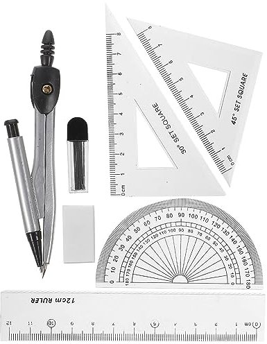 Mathe-Set, Winkelmesser-Set, Zeichenkompass, mathematisches Geometrie-Set mit Aufbewahrungsbox, inklusive Zirkel, Lineal, Winkelmesser, Radiergummi, Nachfüllungen, geeignet for Zeichnen und Zeichnen v