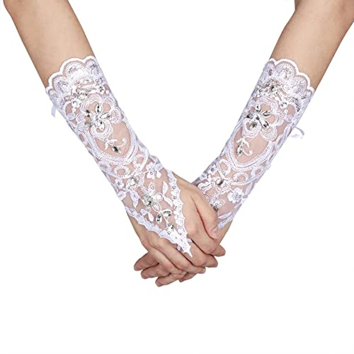 ANKROYU Hochzeitshandschuhe, Hochzeits-Satin-Handschuhe, Brauthandschuhe, Vintage-Stil, Elfenbeinweiße Spitze, Fingerlose Brauthandschuhe, Opernhandschuhe, Geeignet Für Hochzeitsaccessoires(Elfenbein)