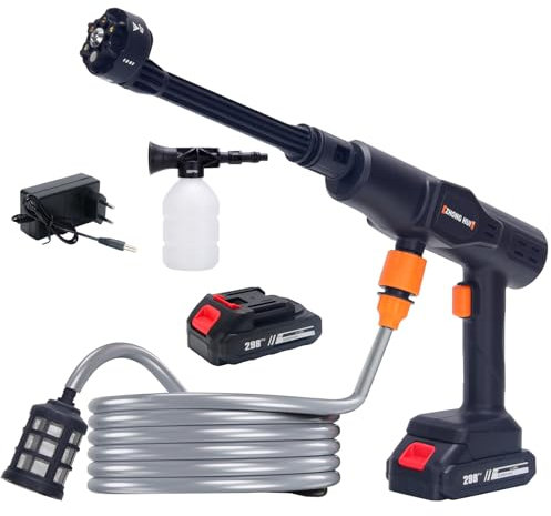 Umelee Akku Hochdruckreiniger, 21V Tragbare Elektrische Wasserpistole mit 2 Batterien, 6-in-1 Düse, 5m Schlauch, Hochdruck Jet Waschmaschine für Gebrauch von Auto Haus Garten Reisen