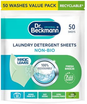 Dr. Beckmann Laundry Detergent Sheets NON-BIO | fresh breeze| Pre-dosed | 50 sheets
