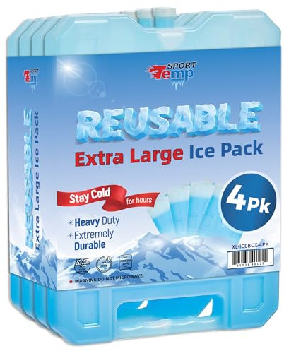 Sport Temp Wiederverwendbarer Jumbo-Eisbeutel – langlebig – perfekt zum Kühlen von Lebensmitteln oder Getränken, Kühler, Camping, Strandkühler, Wandern und mehr, transparent blau (4, 10,4 x 7,9 x 1,2)