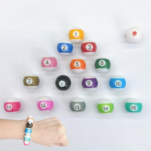 YJFY Billard-Perlen Mini Billardkugeln Billiard Buntes Billard SchlüSsel AnhäNger Set Billard Ketten ZubehöR Teile Kann zum Basteln eigener Armbänder und Handyketten verwendet Werden (16, Farbe)