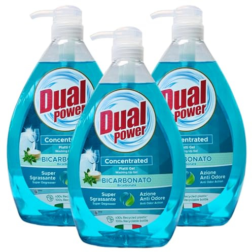 Detersivo In Gel Per Piatti Concentrato BICARBONATO, Super Sgrassante e Con Azione Anti Odore, Con Tappo Dosatore 1000ml (3 Unità)
