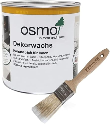 Osmo Dekorwachs Transparent 0,375l + Flächenstreicher Pinsel von Pfahler Gratis (3172 Seide)