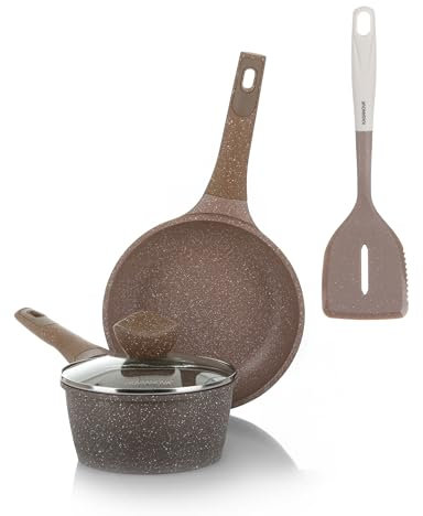 KASANOVA Juego de ollas antiadherente 0 Grasas, batería de cocina apta para inducción y todo tipo de fuegos, ollas y sartenes antiadherentes de 4 capas con diseño moderno (4 piezas)