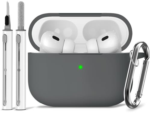 Inesore Compatible with Airpods Pro 2nd/1st Case Cover,Silicone Protective Case for Apple Airpods Pro 2nd/1st Generation Charging Case with Keychain and Cleaner Pen,for Women Men(Grey)
