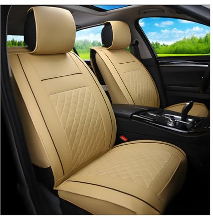CGEAMDY 1 Stück Sitzbezug Universal, Luxus Wasserdicht Autositzschutz, Auto-Sitzbezüge Vordersitze Kunst Leder, Pu-Leder-Autositzabdeckungen Vorne, Wasserdichtes Autositzbezüge Geprägten(Beige)