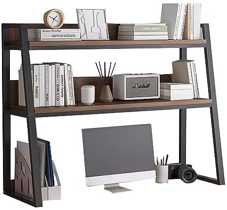 Desktop Bookshelf for Computer Desk, 2-Tier Hutch Bookcase Organizer Shelves, Wood Multipurpose Countertop Storage Display Rack for Home Office Dorm