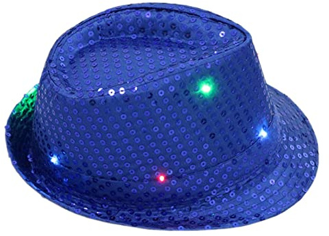 Maxtonser Hut mit Pailletten und Lichtern, Partyhüte für Party, Kostüm, bunter Karnevalshut, leuchtendes blaues Licht