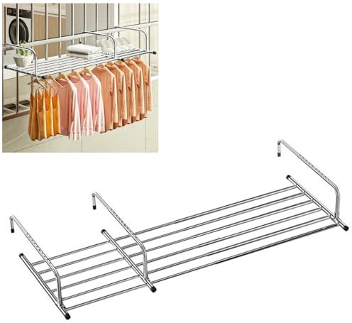 Radiador Secadora de Ropa de Acero Inoxidable, Tendedero Extensible Para Balcón, Para Colgar Calcetines Ropa, Para Uso En Interiores Y Exteriores, Gran Capacidad, Colgante, Tendedero Balcón Barandilla