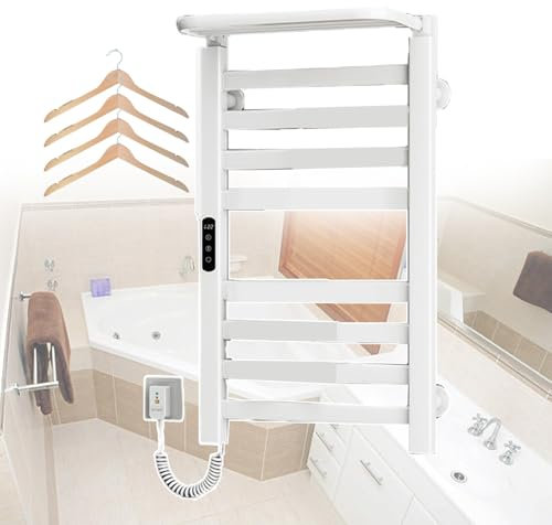 WUBYING Scaldasalviette Elettrico riscaldato 360° Dry, scaldasalviette a Parete per Bagno, scaldasalviette, con Controllo di Tempo e Temperatura, Riscaldamento rapido 2-3 min 55℃, Bianco