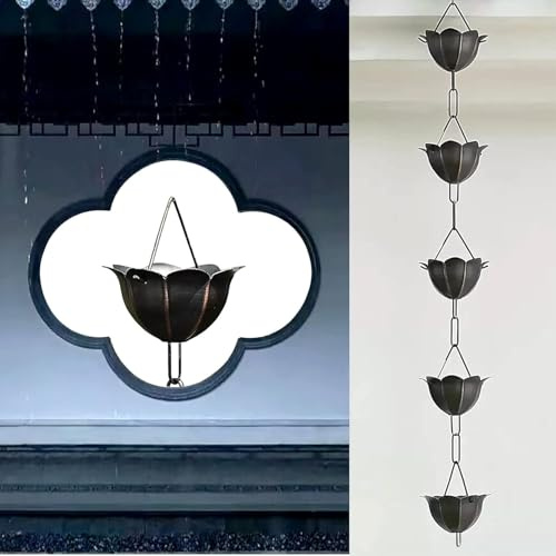 UKLULUAMZ Catena per scarico della pioggia in rame, catena per grondaie e pluviali, deviatore dell'acqua piovana per petali (stile 1.200 cm)