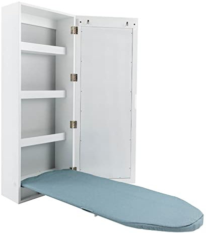 Gabinete de tabla de planchar montado en la pared, armario con tabla de planchar integrada, estación de almacenamiento de planchado plegable con espejo para el hogar, apartamento y espacios pequeños,