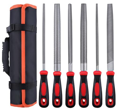 GOLD DEER Lot de 6 limes en métal de 20,3 cm pour acier, comprend 5 râpes, 1 lime à bois, limes en acier au carbone T12 avec poignée en caoutchouc pour le travail du métal et du bois