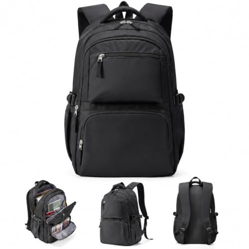 sikazan Groß Schulrucksack Teenager Mädchen Jungen Uni Rucksack Mit Vielen Fächern Damen Tagesrucksack Herren Wasserdicht Arbeitsrucksack Schwarzer Rucksack Schule Teenager Mit Laptopfach Schultasche