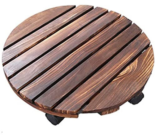 Chariot de pot de fleurs en bois avec plateau roulant, dessous de verre pour intérieur et extérieur, support pour pot de fleurs rond avec soucoupes