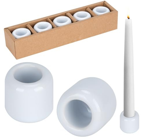 5 Piezas Porta Velas Blancos, Portavelas de Cerámica, Candelabros para Velas Romántico, Orificio de 1.8 cm, Portavelas Decoracion para Hogar Bodas Mesas Cumpleaños Velas Rituales