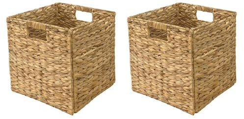 2Stück kallax einsatz Wasserhyazinthe körbe aufbewahrung für Regale, faltbar kallax boxen, geflochten Aufbewahrungskorb Wäschekorb für Regale gewebte Behälter für Badezimmer (30cm*30cm*30cm)
